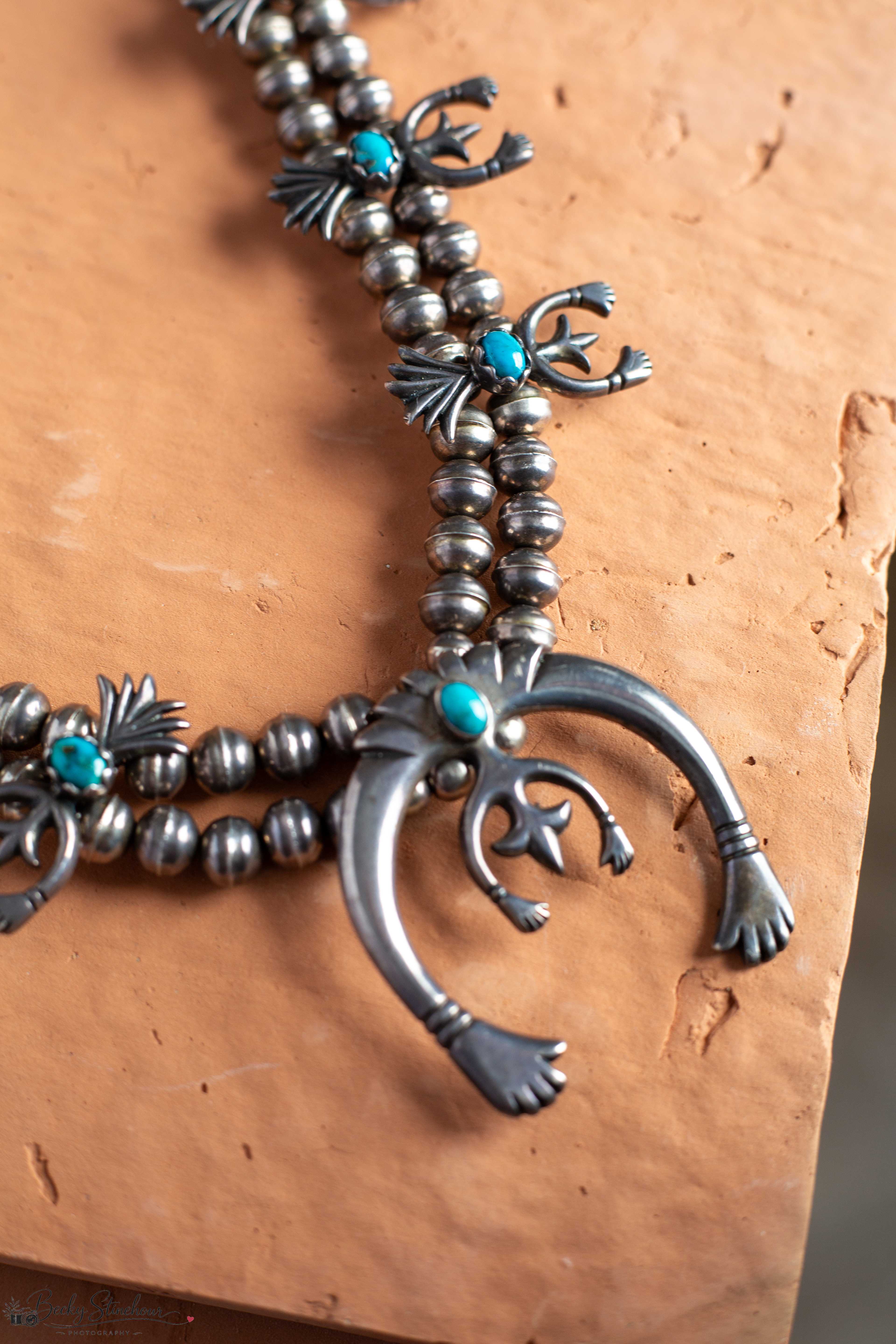 Squash blossom silver and turquoise necklace